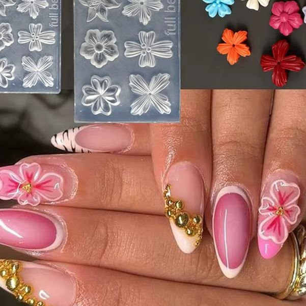 KuZHEN Nagelform Silikon, Blumen Design Maniküre Schablone - Bild 1