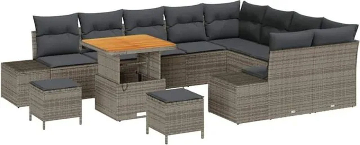 vidaXL Garten-Sofa-Set aus Poly-Rattan in Grau mit integriertem Stauraum, 12-teiliges Set für Erwachsene - Bild 1