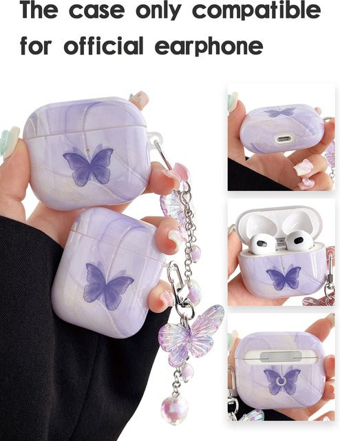 Lila AirPods Schutzhülle mit Schmetterlingsmuster aus TPU für AirPods 1/2, AirPods 3 und AirPods Pro/Pro 2 - Bild 1