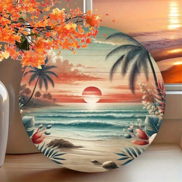 CIFBUY Maritime Wandkunst Sonnenuntergang im Frühling als runde Strandlandschaft Dekoration in Multicolour - Bild 1