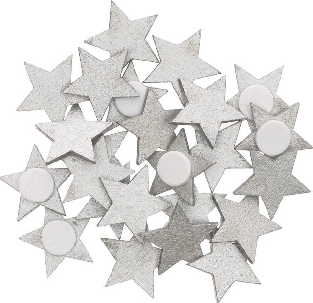 Rico Design Holzsticker Sterne in Silber für Weihnachten, 24 Stück, B: 2,0 cm x H: 1,9 cm - Bild 1