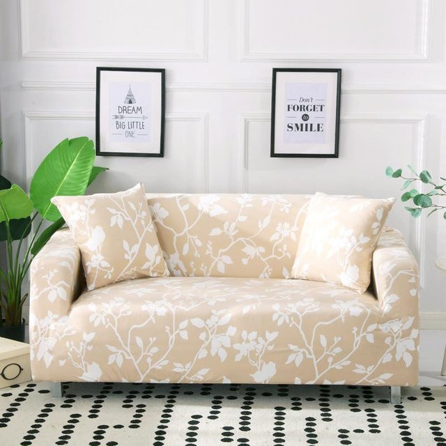 Stretch Couchbezug für Ecksofas mit floralem Muster in Beige, Breite: 90-140 cm - Bild 1