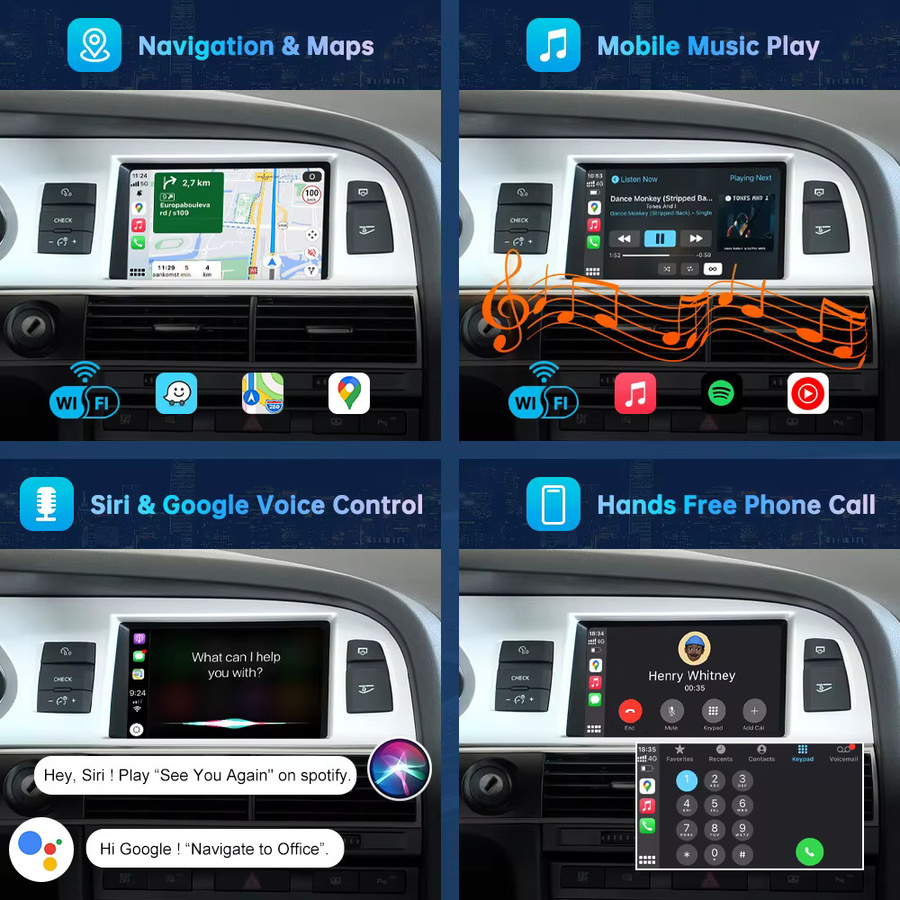 Road Top Wireless Carplay Decoder Interface für Audi C6 A6 4f und Q7 4L mit MMI 3G, AirPlay und Mirror Link, Schwarz - Bild 3