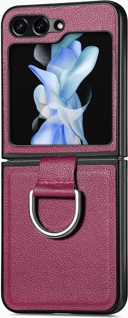 Lederhülle mit Litschi-Muster und Ring für Samsung Galaxy Z Flip 6 4 3 2 1 in Pink - Bild 1