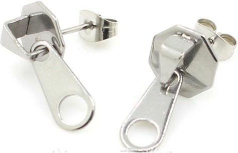 Ohrstecker Edelstahl, Reißverschluss, Silber, Unisex, Vintage - Bild 1