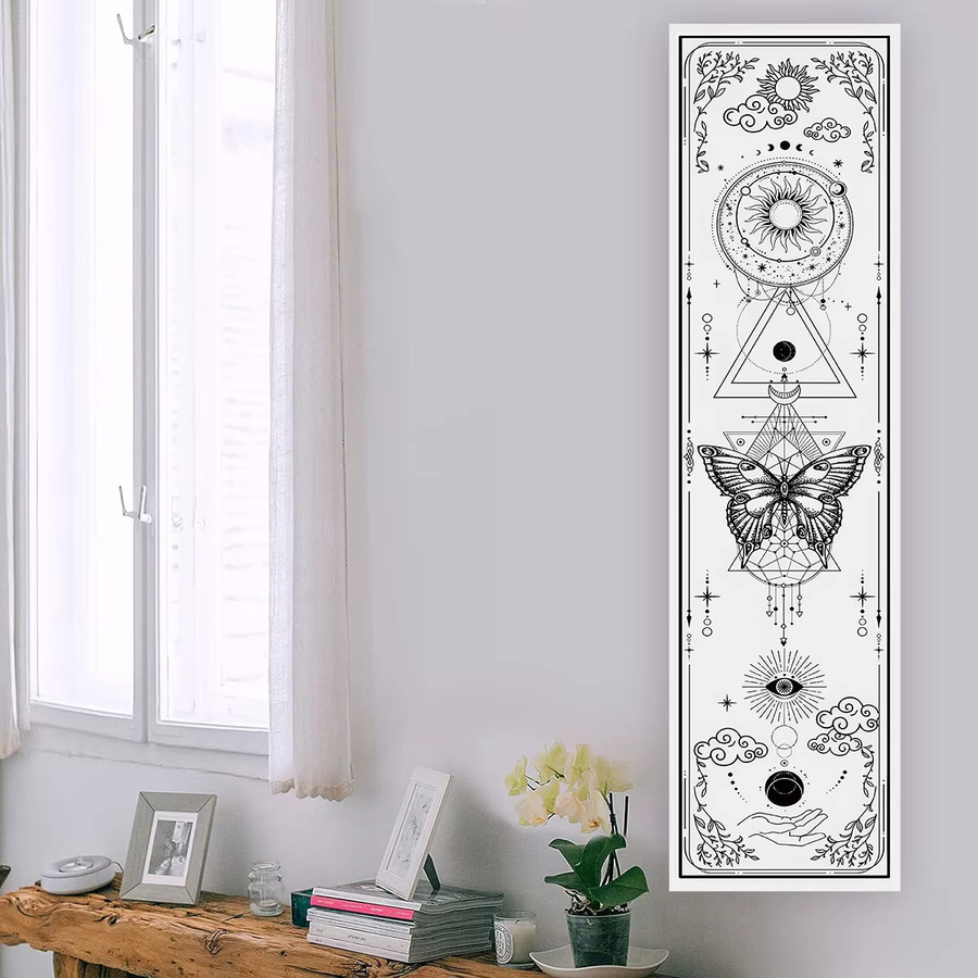 LVJIA Wandteppich Gothic Witchy Sun & Moon mit Schmetterlingen in Schwarz-Weiß, Rechteckiger Wandbehang für Wohnzimmer und Schlafzimmer, Höhe: 150 cm, Breite: 40 cm - Bild 5