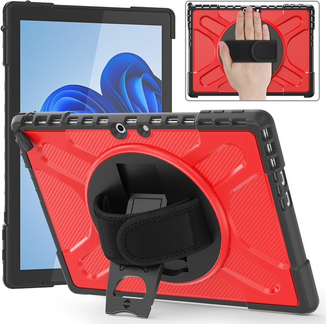 Robuste 2-in-1 Schutzhülle für Microsoft Surface Pro und Surface Go Modelle mit 360 Grad Drehung und Handschlaufe, Farbe: Rot - Bild 1