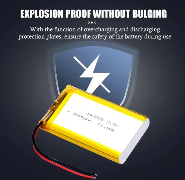Robinella Wiederaufladbare Polymer-Lithium-Batterie 3000 mAh 3,7 V für LED-Licht, Bluetooth-Lautsprecher, Kamera und GPS-Fahrrekorder - Bild 1