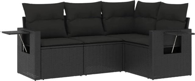 vidaXL 4-teilige Garten-Sofagarnitur in L-Form aus schwarzem Poly-Rattan mit Kissen und pulverbeschichtetem Stahlgestell - Bild 1