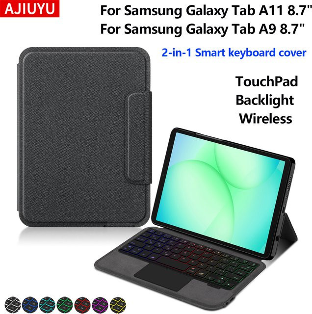 Beleuchtete Tastaturhülle mit Smart TouchPad für Samsung Galaxy Tab A11 8,7 Zoll 2025 SM-X133 und Tab A9 8,7 Zoll SM-X110 in Schwarz - Bild 1