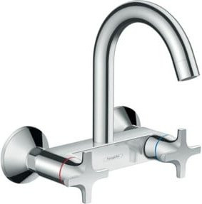 Hansgrohe Spültischarmatur Logis M32 Wandmontage mit zwei Griffen, Highspout Auslauf und 1jet, Chrom - Bild 1