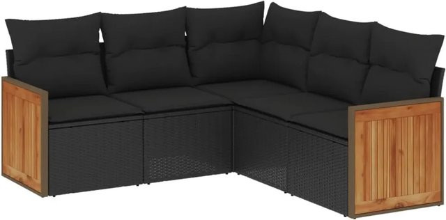 vidaXL 5-tlg Garten-Sofagarnitur in L-Form aus Polyrattan und Metall in Schwarz mit Kissen und abnehmbaren Bezügen - Bild 1