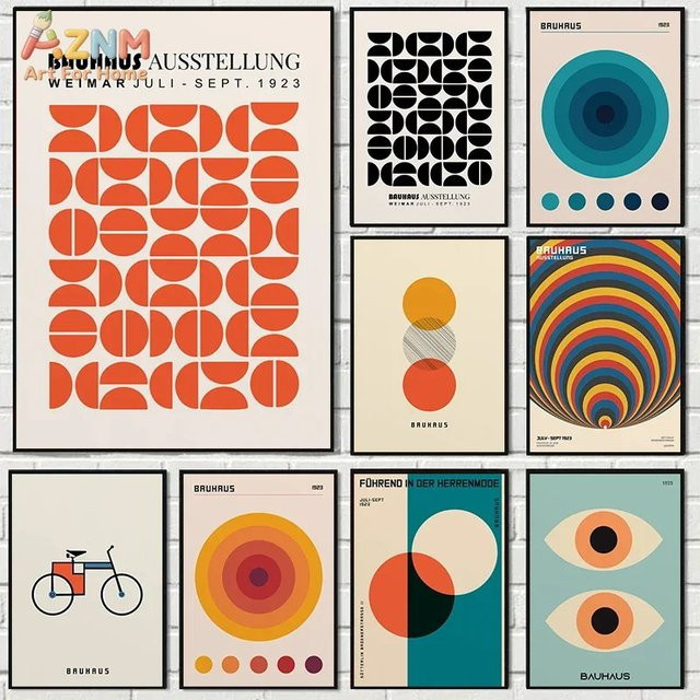 AZNM Bauhaus Ausstellung 1923 Geometrischer Abstrakter Rahmenloser Leinwand-Wanddruck im Mid-Century Modern Retro-Stil für deine Heimdekoration - Bild 1