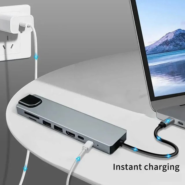 FANGTUOSI 8-in-1 USB-C Hub Adapter mit 4K HDMI, Ethernet LAN, SD TF Kartenleser und PD Schnellladung für Macbook und Notebook - Bild 1