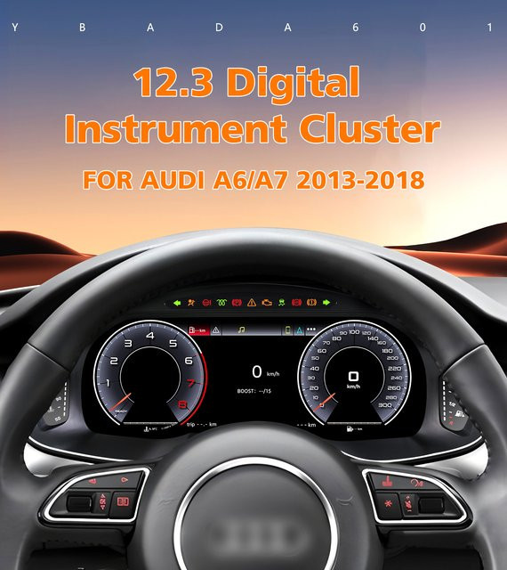 OSSURET Digitales Kombiinstrument 12,3 Zoll für Audi A6 A7 2013 - 2018 mit HD-Bildschirm, Tachometer mit Carplay und Android Auto, Schwarz - Bild 1