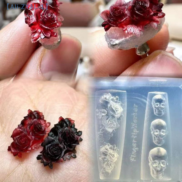 JETTING Nail Art Formen, Rose Blume Schädel Silikon, Transparent, Glänzend - Bild 1