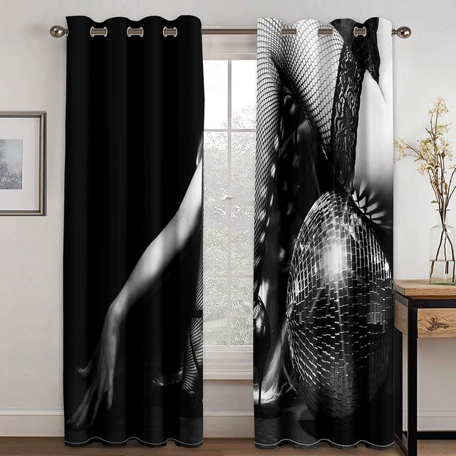 A Family Of Home Textiles Sexy Beauty Series Deluxe Sonnenschutzvorhänge, 2 Stück, Schwarz, semi-transparent, B: 100 cm, H: 130 cm - Bild 1