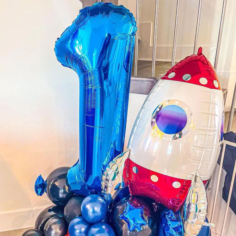 xly1818 4D Stehende Raketenballons aus Alufolie in Rot für Weltraum Thema Geburtstagsparty und Kindergeburtstag - Bild 3