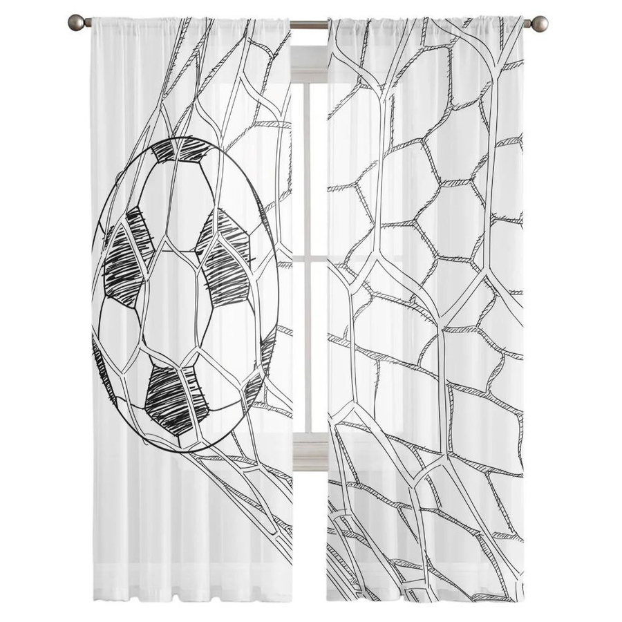 Yiran Furniture Fußball Tüll-Vorhang aus Organza und Voile, Weiß, B: 135 cm, H: 115 cm - Bild 1