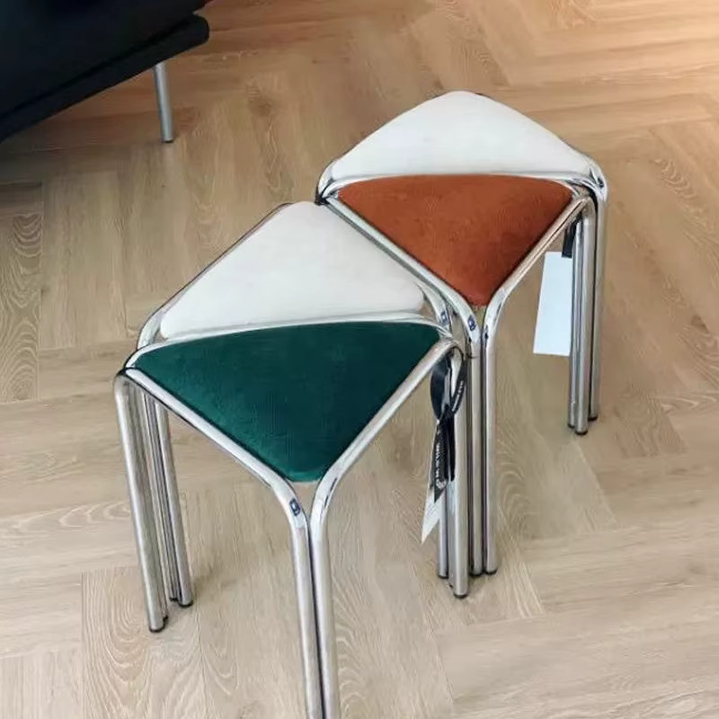 LIUSHADUOLA Retro Dreieckige Kleine Bank in Orange mit Metallgestell - Bild 3