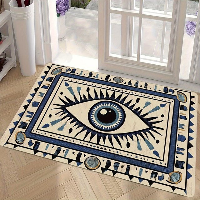 Karpetti Fußmatte Böser Blick im Stammesstil, blau, Polyester, B/T: 80 x 50 cm - Bild 1