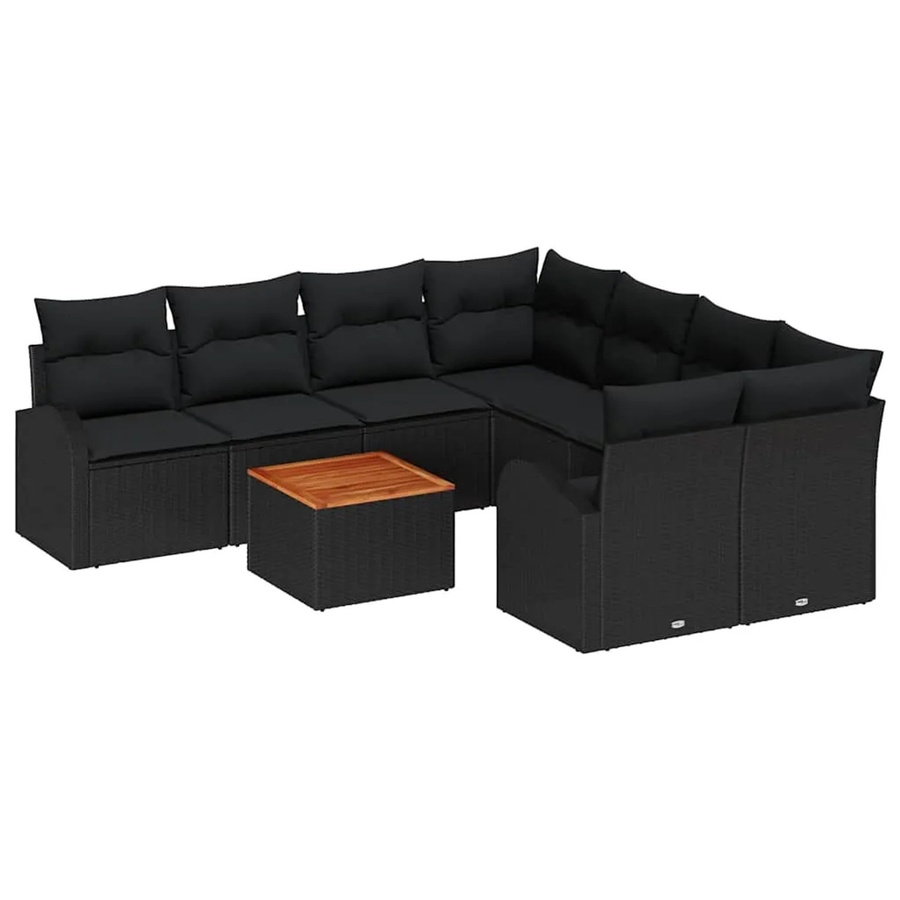 vidaXL Garten-Sofa-Set 9-teilig aus Poly-Rattan und Akazienholz in Schwarz - Bild 2