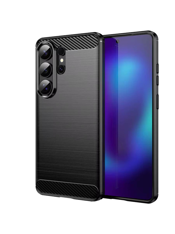 Samsung Galaxy S26 S25 S24 S23 Plus Ultra FE Schutzhülle aus Carbon Faser und weichem TPU Silikon in Schwarz - Bild 5