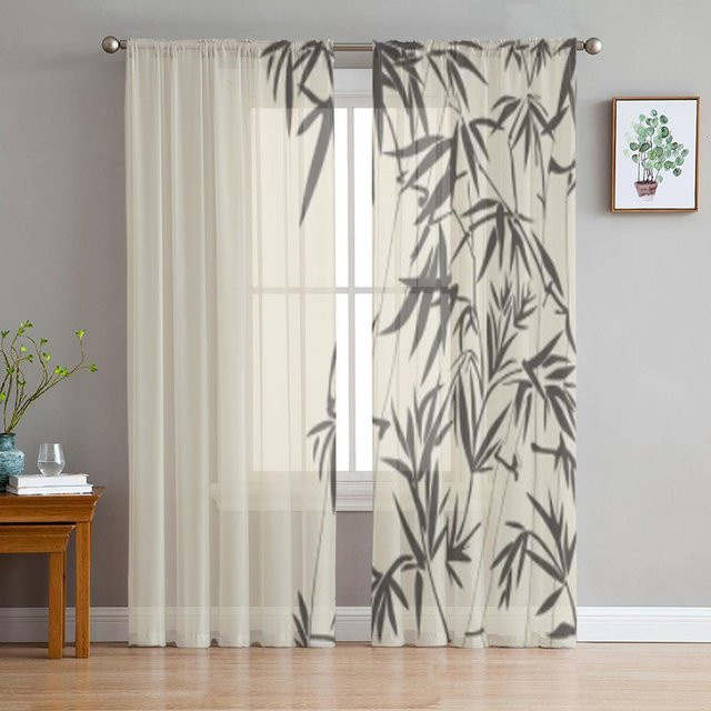 Super Six Transparentes Voile-Organza-Vorhang mit abstraktem Blumenmuster in Weiß, Breite: 135 cm, Höhe: 114 cm - Bild 1