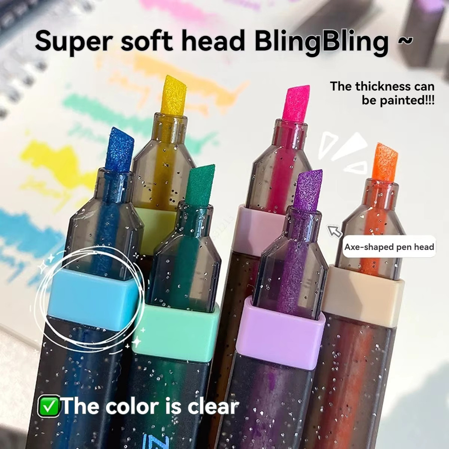 6-teiliges Set Glitzer-Textmarker mit Meißelspitze in Multicolour für Keramik, Stoff und Scrapbooking - Bild 2