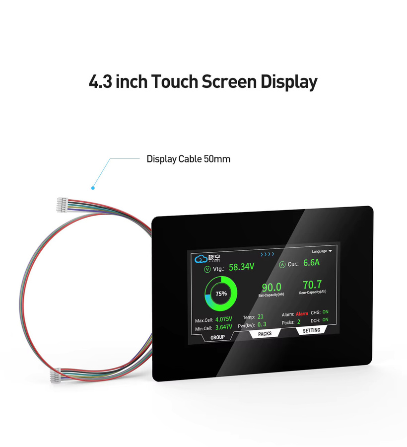 JIKONG JKBMS 4,3 Zoll Touch Screen Display V19 für PB Serie zur Überprüfung und Konfiguration von Zellpacks in Schwarz - Bild 3