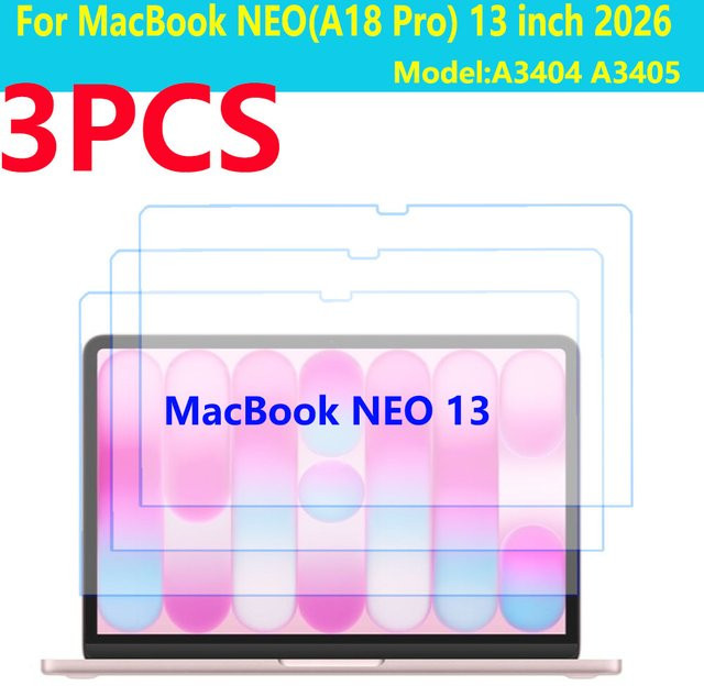 Apple HD-Displayschutz aus gehärtetem Glas für MacBook Neo (A18 Pro) 13 Zoll 2026, transparent, Modell A3404 A3405 - Bild 1