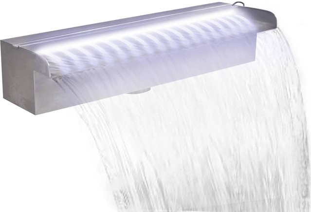 Yiwydaa Pool-Wasserfall-Brunnen aus Edelstahl in Silber, rechteckig, Breite: 45 cm, mit LEDs - Bild 1