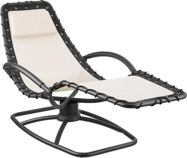 tectake Gartenliege Toulon Beige mit Komfort-Schwingbewegung, ergonomischer Form, Armlehnen und Textilene-Gewebe, B/T/H: 170 x 77 x 83 cm - Bild 2