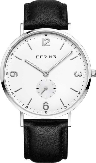 Bering Herrenuhr, Quarz, Edelstahl, Leder, 40 mm, Weiß - Bild 1