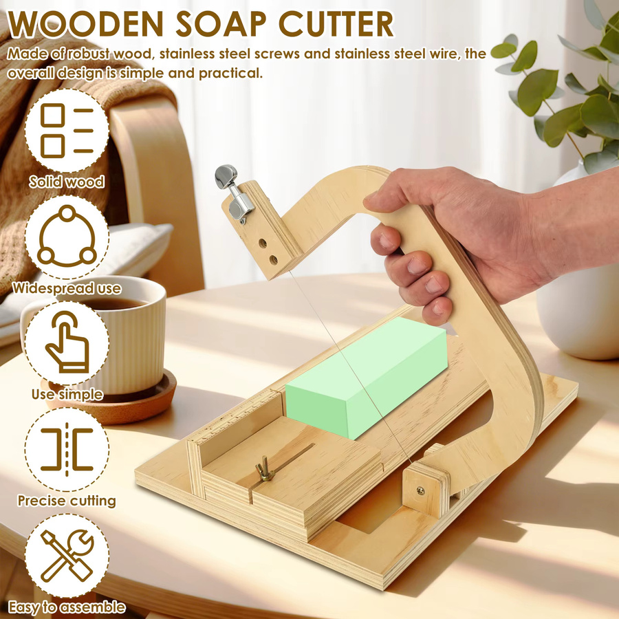 Professioneller Seifenschneider aus Holz in Braun mit verstellbarem Schneiddraht und Skala für DIY-Projekte - Bild 2