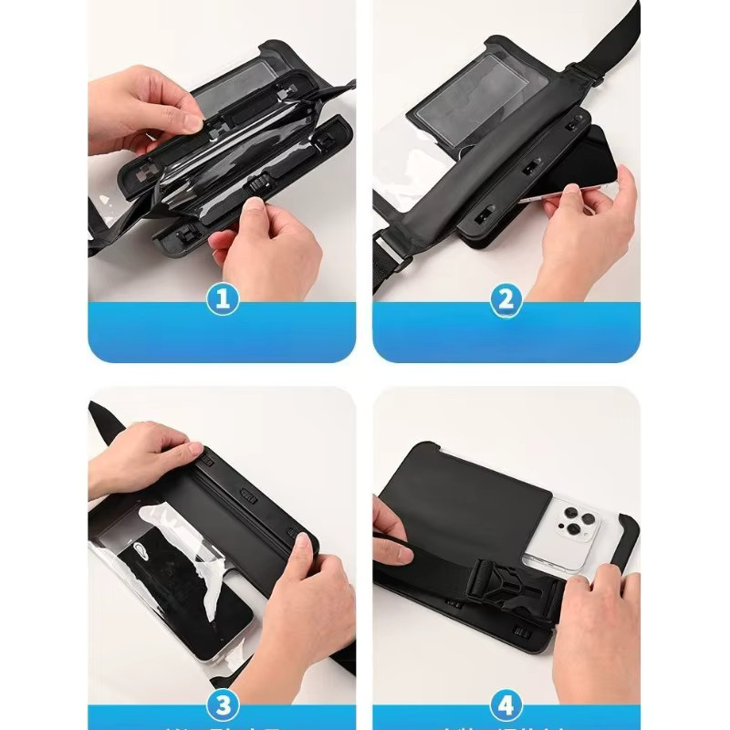 HAISSKY Wasserdichte Handy-Hüfttasche mit 3 Clips für iPhone 17 16 15 Pro Max 14 Plus und weitere Modelle, Outdoor-Schwimmbeutel in Schwarz oder Pink - Bild 3