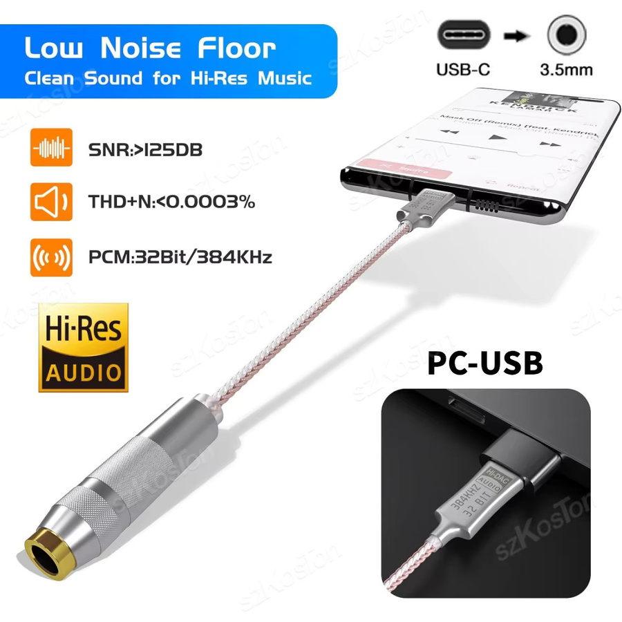 SZKOSTON CX31993 HiFi USB Typ C auf 3,5 mm Kopfhörerverstärker DAC Audio Decoder IEM AMP Handy-Adapter Typ-C-Konverter in Silber - Bild 2