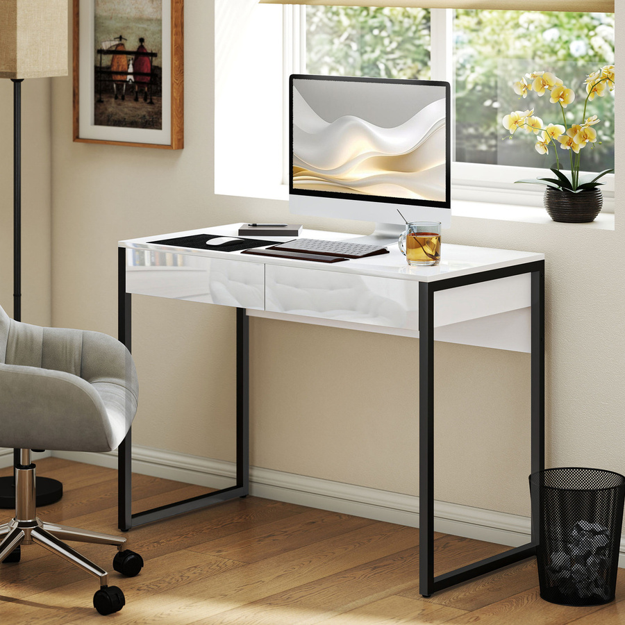 HOMCOM Computertisch für Home Office mit 2 Schubladen und Stahlrahmen, Schwarz, B: 100 cm, T: 50 cm, H: 76 cm - Bild 2