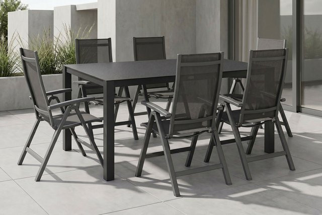 Kettler Altura Garten-Essgruppe in Anthrazit mit 6 Klappstühlen, Tisch B: 160 cm, T: 95 cm, H: 74 cm - Bild 1
