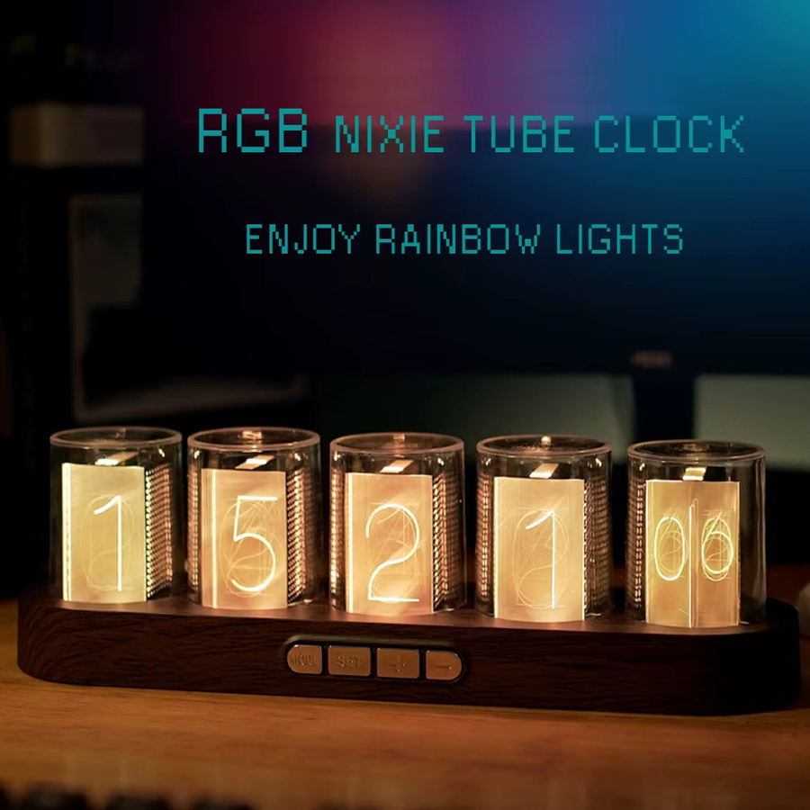 Digitale Nixie-Röhren-Uhr von NEIMZ mit RGB-LED-Beleuchtung in Schwarz und Multicolour für deinen Desktop - Bild 2