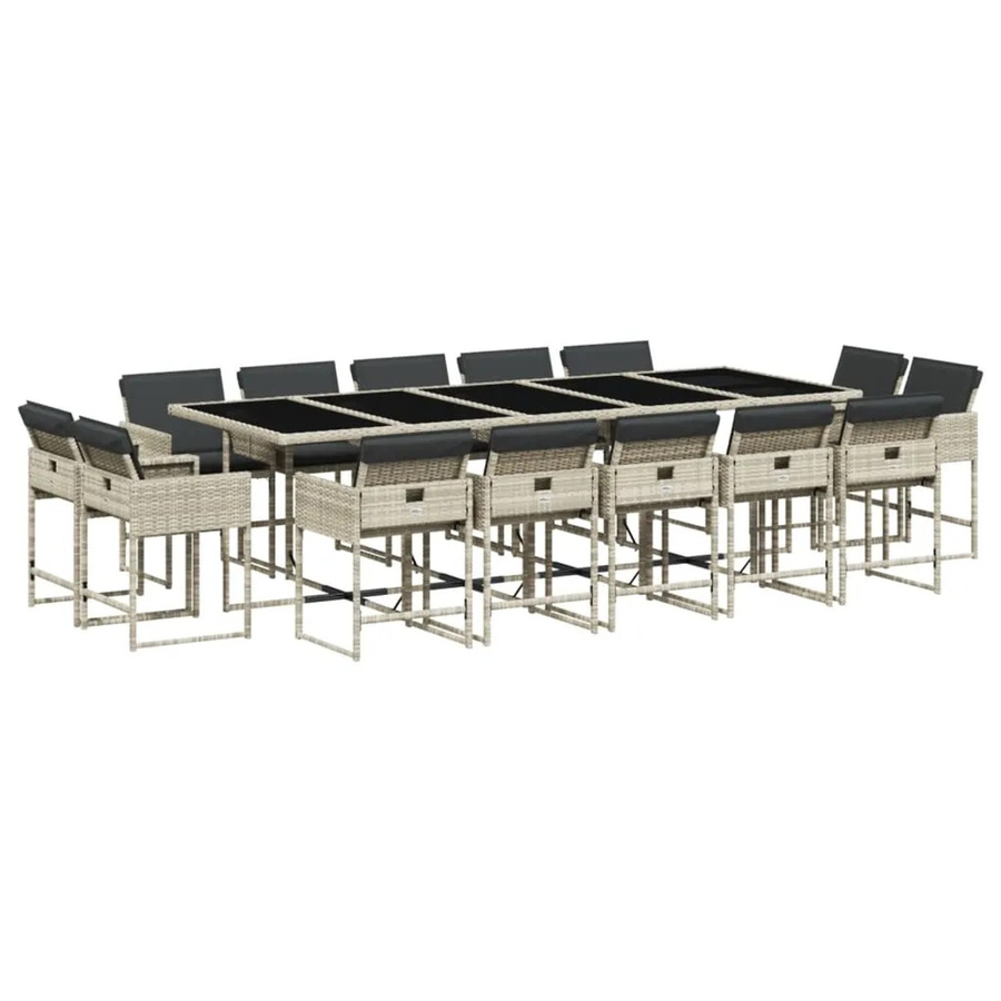 vidaXL 15-teilige Garten-Essgruppe aus Poly-Rattan mit Kissen in Hellgrau und Anthrazit - Bild 2
