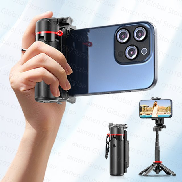 AXNEN Mini-Selfie-Stick-Stativ F07 Quadrapod in Schwarz, ausziehbarer Handyhalter für Smartphones mit Zoom für Vlogs, Höhe: 170 cm - Bild 1