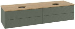 V&B Waschtischunterschrank Antao mit Frontstruktur in Eiche Honig und Lackgrün, B/T: 160 x 50 cm - Bild 1