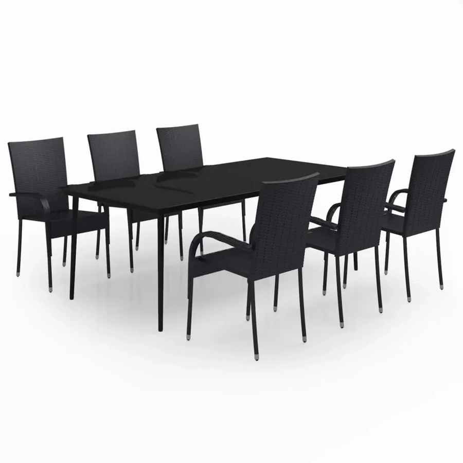 vidaXL 7-teilige Garten-Essgruppe aus PE-Rattan und Glas in Schwarz - Bild 2