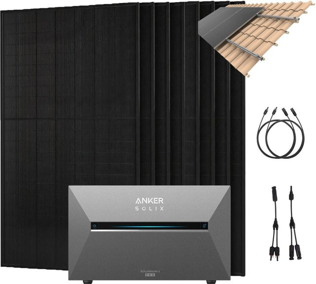 Anker SOLIX Balkonkraftwerk mit Solarbank 3 Pro und Halterung für Dachziegel in Schwarz und Grau - Bild 1