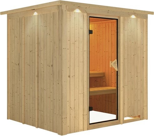 Karibu Sauna Olai für 3 Personen aus Fichte in Beige, B/T/H: 210 x 184 x 202 cm - Bild 1