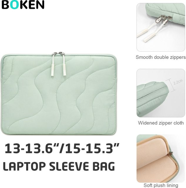 BOKEN Laptop-Hülle für 13 bis 15,3 Zoll, Tragbare Computertasche für MacBook Air Pro, HP, Dell und Xiaomi, Schwarz oder Grün - Bild 1