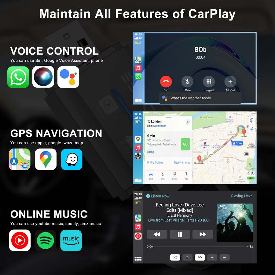 ESSGOO 2-in-1 Kabelloser CarPlay und Android Auto Adapter in Schwarz mit USB-C Anschluss - Bild 4