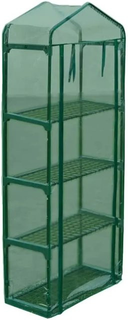 vidaXL Gewächshaus mit 4 Regalen in Grün und Transparent aus pulverbeschichtetem Stahl und PVC mit Reißverschlusstür, B/T/H: 160 x 32 x 220,8 cm - Bild 1