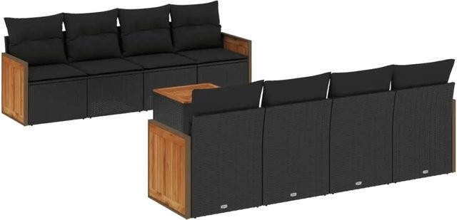 vidaXL 9-teilige Garten-Sofagarnitur aus Poly-Rattan mit Kissen in Schwarz - Bild 1